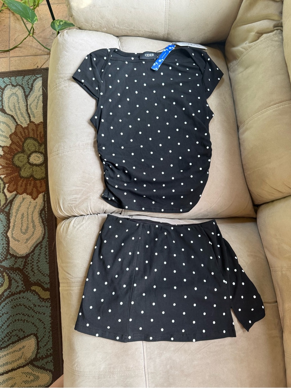 Cider Black & White Polka Dot Two-Piece Set NWT